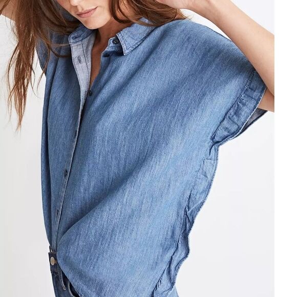 MADEWELL Indigo Ruffle Oversized Shirt XS - Picture 1 of 8